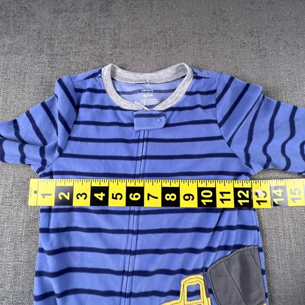Carter's One Piece Footed Pajamas Blue Stripe Embroidered Dump Truck Boys 4T NWT